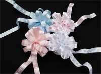 Baby Ribbon in 25 yd. spool of 7/8 in. wide satin puffy print ITS A BOY-ITS A GIRL in 4 colors